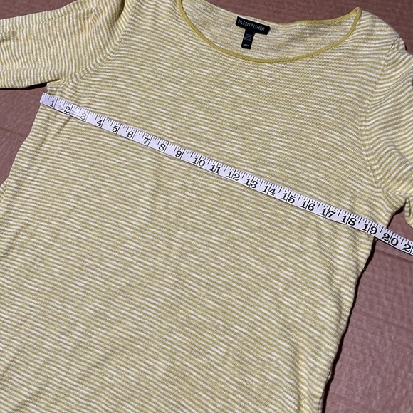 Eileen Fisher Organic Linen and Organic Cotton blend striped pullover yellow M - Picture 7 of 11